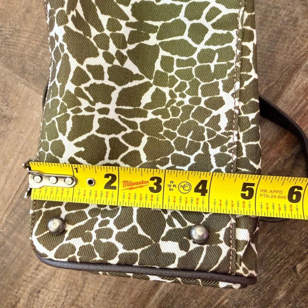 Tommy Hilfiger Womens Y2K Olive Green Brown Giraffe Print Satchel Handbag, Small